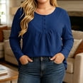 thumbnail image 3 of FAHUOMU Women's Plus Size Top Long Sleeve Button Up Crewneck Waffle Shirts Fall Fashion Lightweight Clothes, 3 of 7
