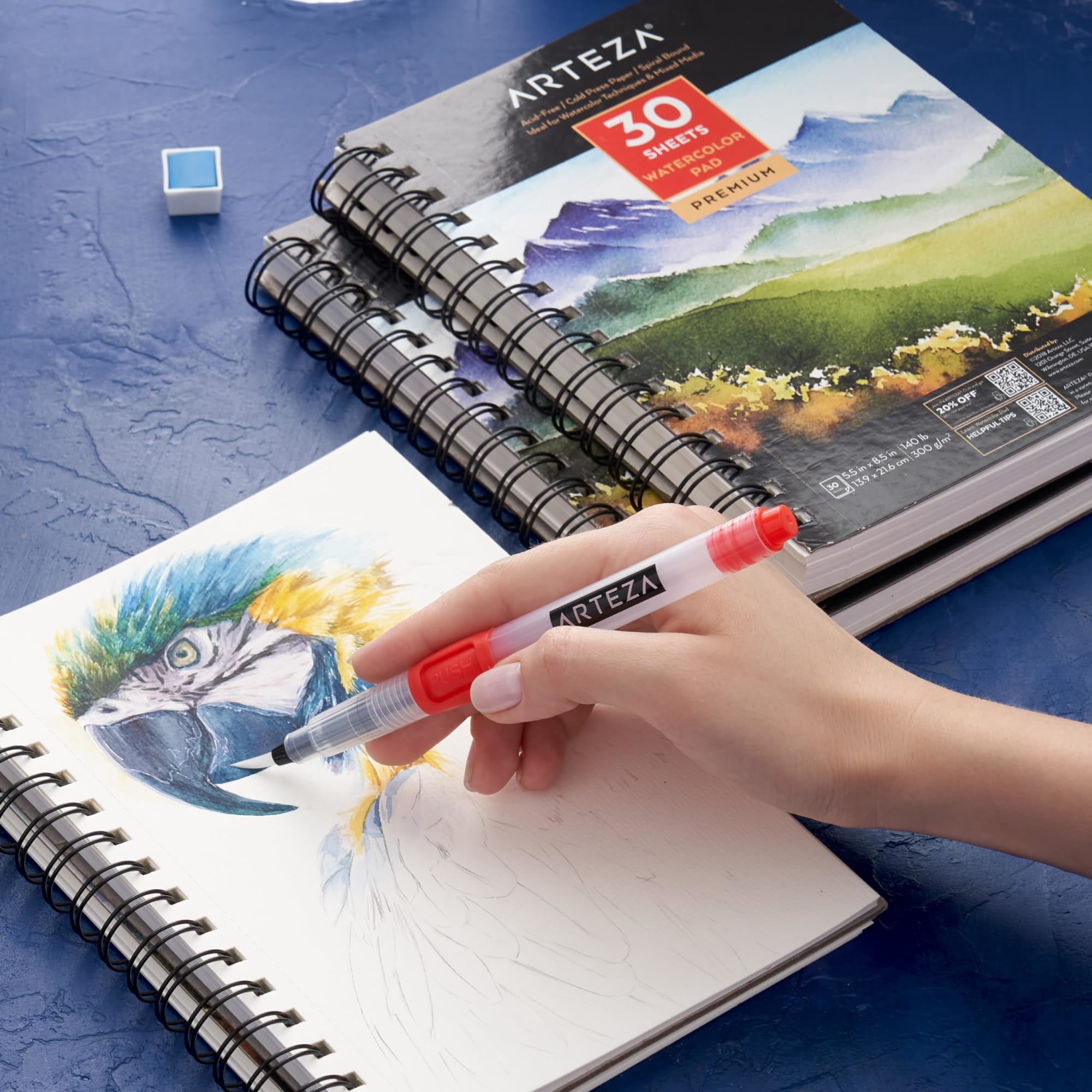 Arteza 5.5" x 8.5" Hardcover Watercolor Sketchbook, 30 Sheets, Set of 3