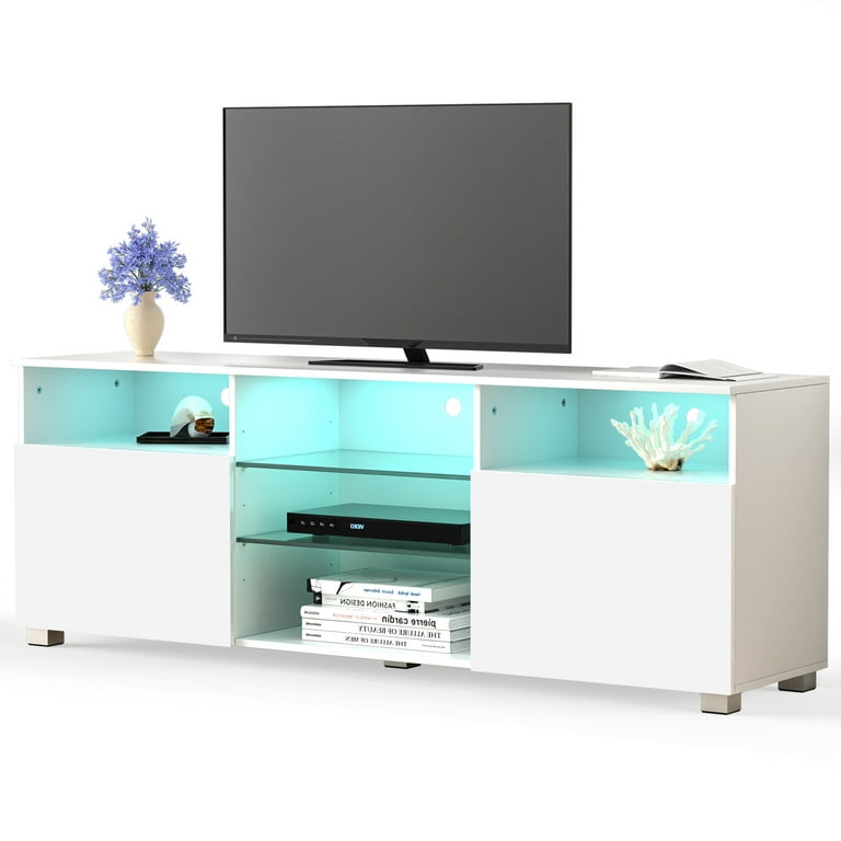 Yaoping LED TV Stand for TVs up to 55, High Glass Modern Entertainment  Center for Living Room Bedroom(Black-47 inch)