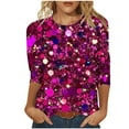 thumbnail image 2 of Royisotas Sequin Womens Plus Tops Hot Pink Casual Summer 3/4 Sleeve Shirts Loose Fit Fashion Blouses Crew Neck TShirts, 2 of 5