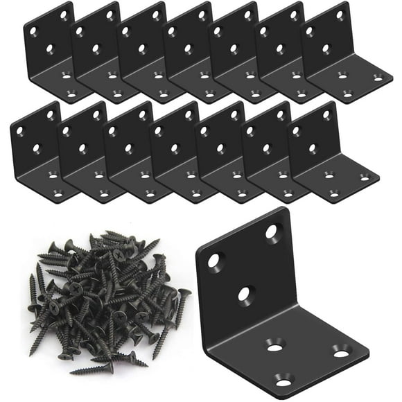 ORUYROP L Bracket,Heavy Duty Corner Brace,Stainless Steel Shelf Bracket,Black Large Angle Brackets, Metal Iron Braces Brackets for Wood (14 Pcs) (1.58X1.58X1.58X0.07'')