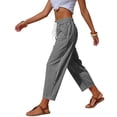 thumbnail image 4 of Miluxas Womens Summer Striped Cropped Pants Elastic Waist Drawstring Wide Leg Pants with Pockets for Daily Casual Wear Black, 4 of 6