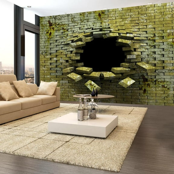 Tiptophomedecor Peel and Stick 3D Illusion Wallpaper Wall Mural - Green Bricks Entrance - Removable Wall Decals