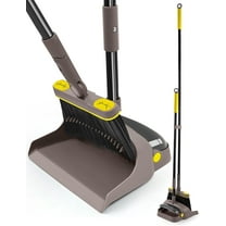 JEHONN Broom and Dustpan Combo for Home with Long Handle Brown Yellow