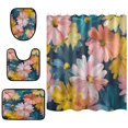 thumbnail image 2 of 4-Piece Bathroom Set with Waterproof Shower Curtain with Non-Slip Bath Mat, U-Shaped Mat & Toilet Lid Cover Oversized Daisies, 2 of 8