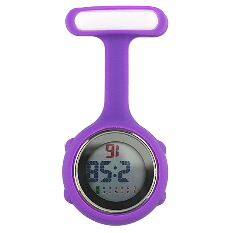 harmtty 1Pc Digital Display Dial Clip-On Fob Nurse Brooch Pin Hang Pocket  Electric Watch,Purple 