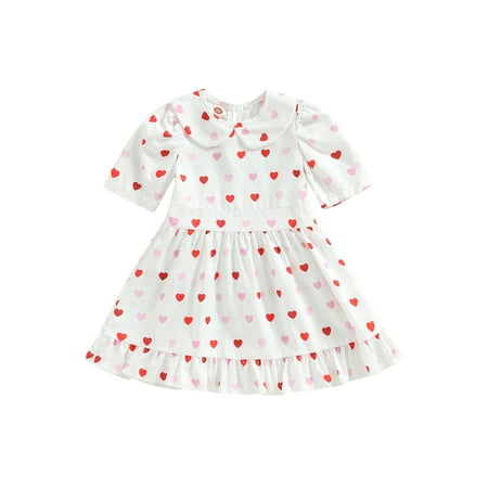 

Bagilaanoe Toddler Baby Girl Valentine s Day Dress Short Sleeve Ruffle Heart Print A-line Princess Dresses 9M 12M 18M 24M 3T 4T Kids Casual Swing Sundress