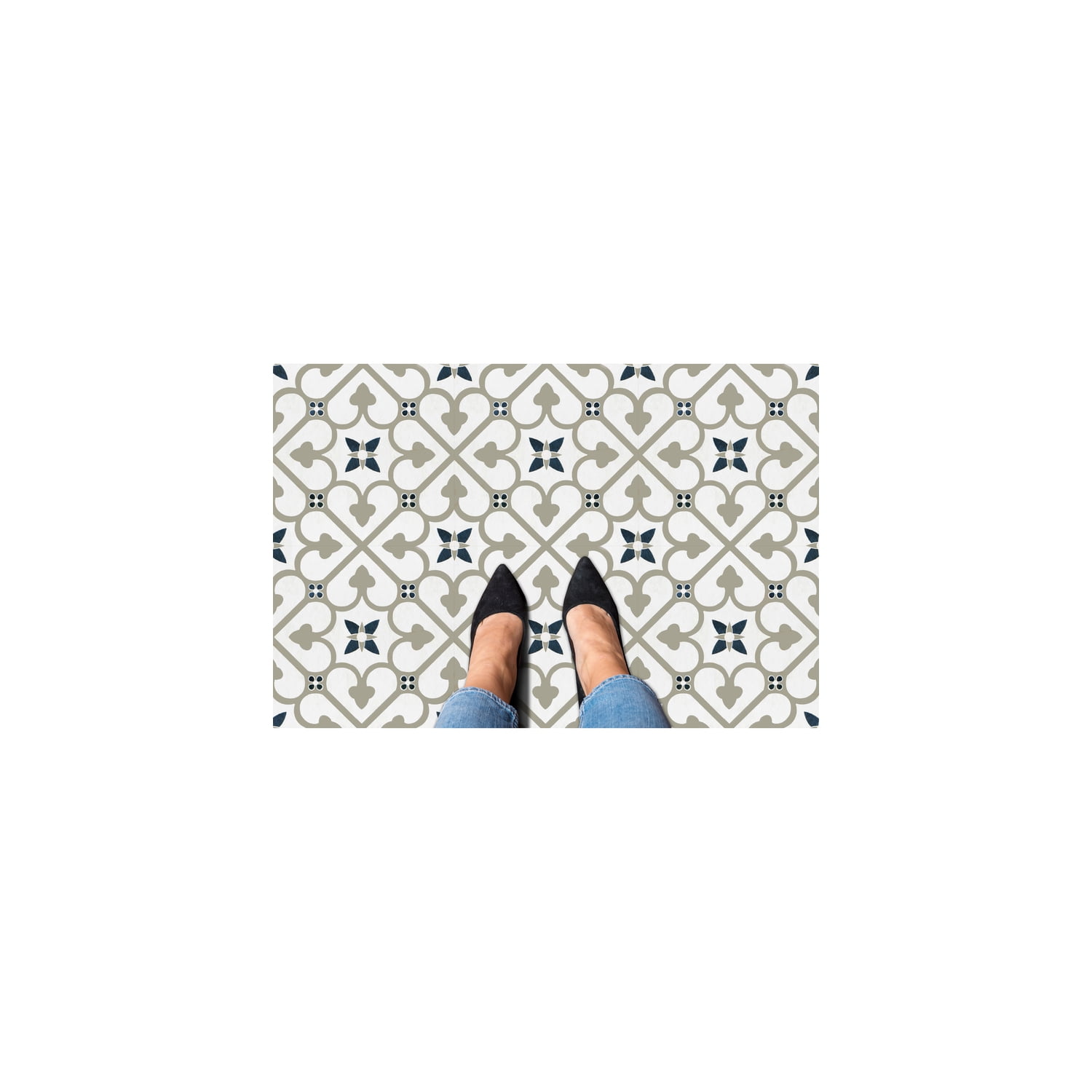 HomeStock Lakefront Luxury 12x12 Self Adhesive Vinyl Floor Tile - Clover - 20 Tiles/20 sq. ft. - Easy DIY Installation, Hand-Painted Tile Imitation, Blue/Grey Design