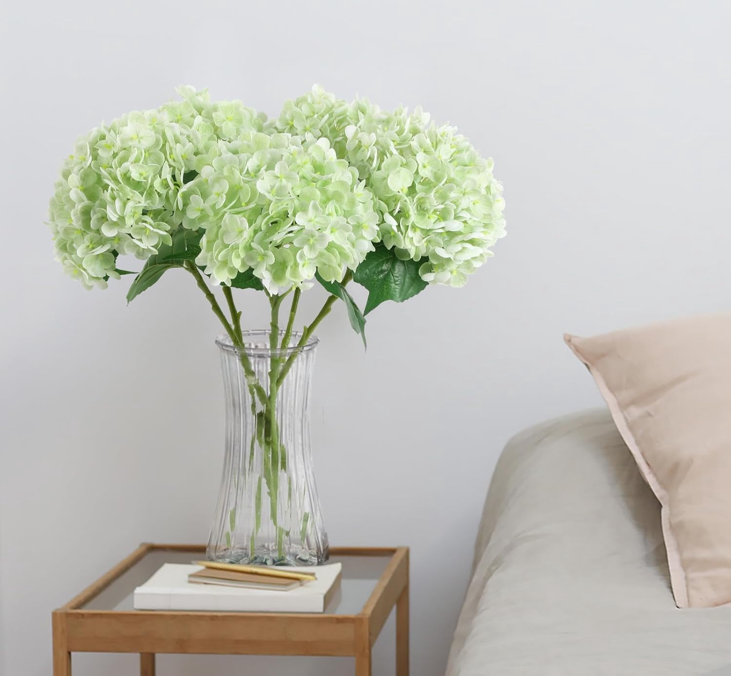 4Pcs Real Touch Hydrangea Artificial Flowers, Fake Hydrangea Flowers, 17" Lifelike Faux Hydrangea Flowers for Wedding Bouquet Home Decor Centerpieces green