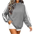 thumbnail image 6 of Mineart Women's Fall Winter Color Block Sweatshirt Loose Fit Mock Neck Pullover with Pockets and Side White Stripe Detail on Sleeves for Athletic, 6 of 9