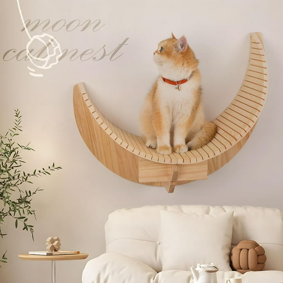 Cat Wall Shelves Wooden, Moon Cat Hammock for Wall, Cat Shelves and Perches Cat Wall Furniture for Indoor Cats with 33 lbs Max Weight Capacity