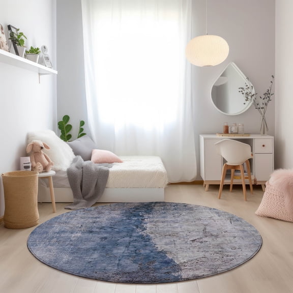 Addison Rugs Chantille Indoor/Outdoor Transitional Modern Blue Washable Round Rug, 8' x 8'