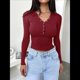 thumbnail image 4 of Camisas de Larga para Mujer, Ropa de Otoño, Blusas Henley, Blusas Informales de Negocios Acanaladas, Conjuntos de Moda. Vino Tinto L, 4 of 8
