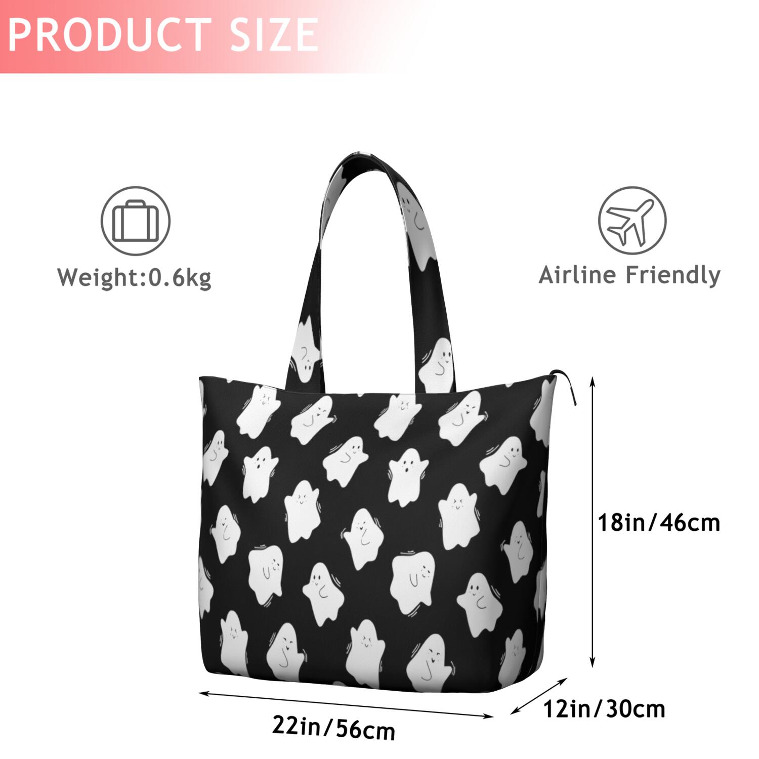 Black Halloween White Ghosts Travel Tote Bags for Women Carry On,Large Weekender Bags for Women Travel,Multi Functional Duffle Bag for Work,Shopping,Sports