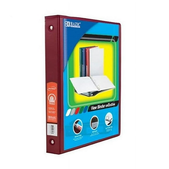 Bazic 4120    BAZIC 1'' Burgundy 3-Ring View Binder w/ 2-Pockets   Case of 12