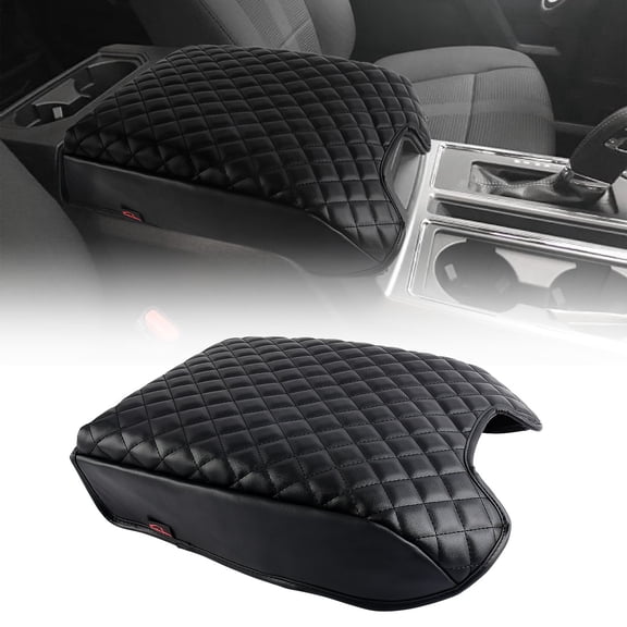 Center Console Cover Compatible with Ford F150 2015-2020, F250 F350 F450 2017-2022, Expedition 2018-2024, PU Leather Armrest Cover Protector for Car, Truck (Bucket Seat Only)