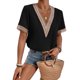 thumbnail image 2 of Top de manga corta de crochet, manga corta, cuello en V, manga corta, cuello en V, blusa de manga corta, elegante y moderna, 2 of 5