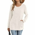 thumbnail image 5 of Otntypg Tunic Sweaters for Women Fashion Long Sleeve Crewneck Ribbed Knit Pullover Sweater Tops Loose Fit Casual Dressy Blouses with Pockets White L, 5 of 6