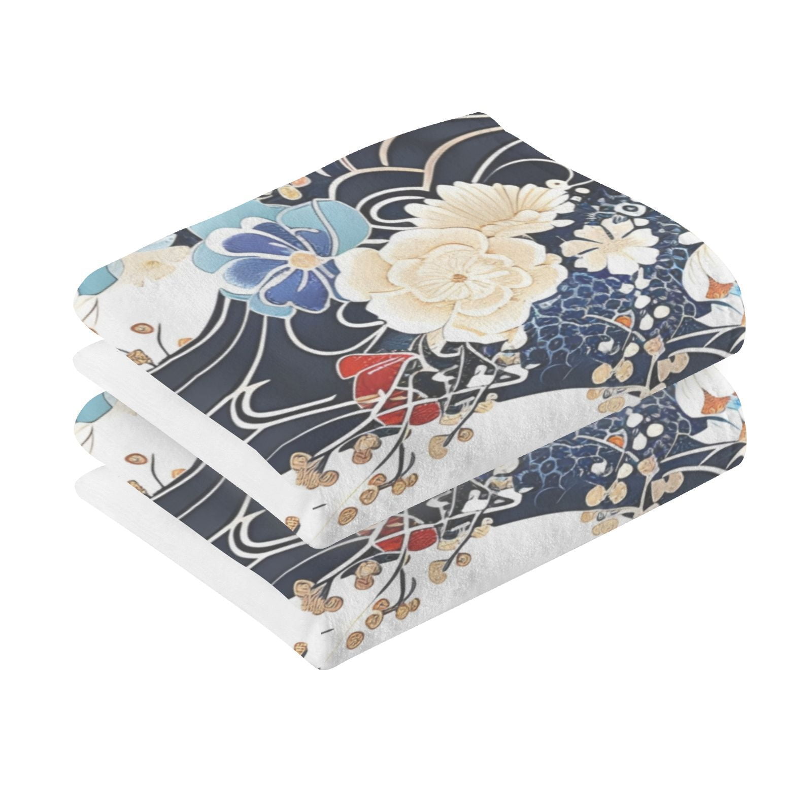 Chinese Arabesque Hand Towels Cotton Bath Towels Large Face Towels Absorbent for Bathroom 2 Packs