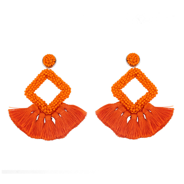 Pendientes de borla en forma de abanico, pendientes huecos, conjunto de pendientes de aro colgantes, pendientes colgantes bohemios Retro para niñas y mujeres Adepaton HMHZ579-7