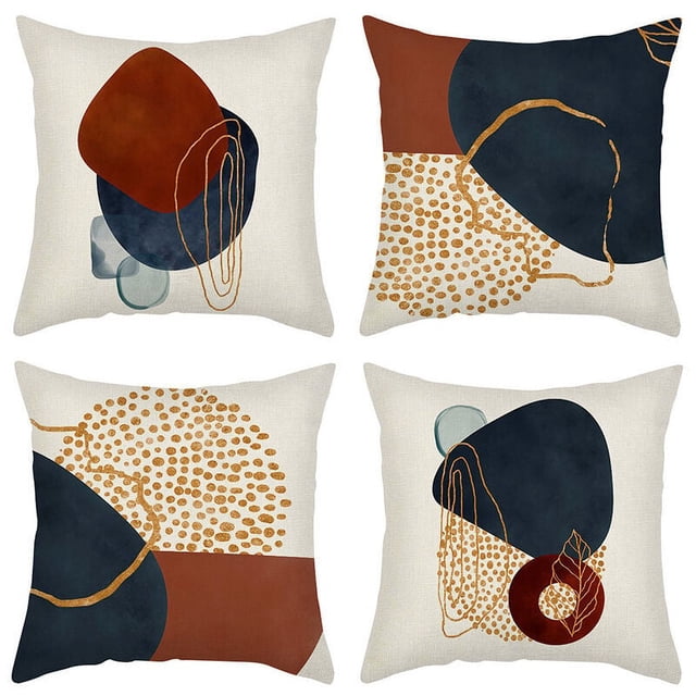 Fundas de almohada con diseño geométrico, elegante decoración moderna de mediados de siglo, juego de 4, tacto cómodo y cálido, perfectas para sofá, mezcla de lino de 45 x 45 cm