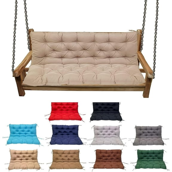 Outdoor Swing Cushions, Waterproof 2-3 Seater Bench Cushions for Outdoor Furnitur with Backrest, Thicken Washable Cushion for Swing Patio Porch Lawn Garden, Khaki, 60x40x4 inch