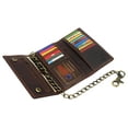 thumbnail image 5 of Bikers RFID safe Cow Leather Crazy Horse Brown Long Checkbook Trifold Chain Wallet for Men Vintage Texture style, 5 of 9