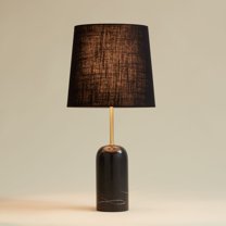 360 Lighting Ben 25" High Small Cylinder Modern Glam Table Lamp Black Marble Finish Single Black Shade Living Room Bedroom Bedside