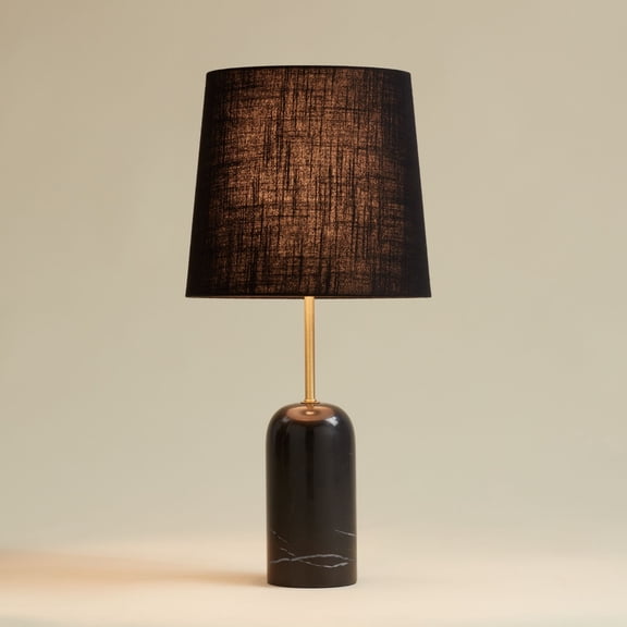 360 Lighting Ben 25" High Small Cylinder Modern Glam Table Lamp Black Marble Finish Single Black Shade Living Room Bedroom Bedside