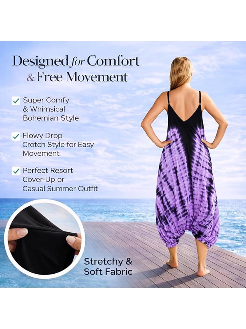 INGEAR Women's Boho Romper Dress, Lightweight Jumpsuit for Summer, Purple,  L/XL - Walmart.com