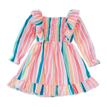 

Toddler Girl Dress Toddler Girls Long Sleeve Stripe Prints Dress Dance Party Dresses Clothes Pink 2-3 Years