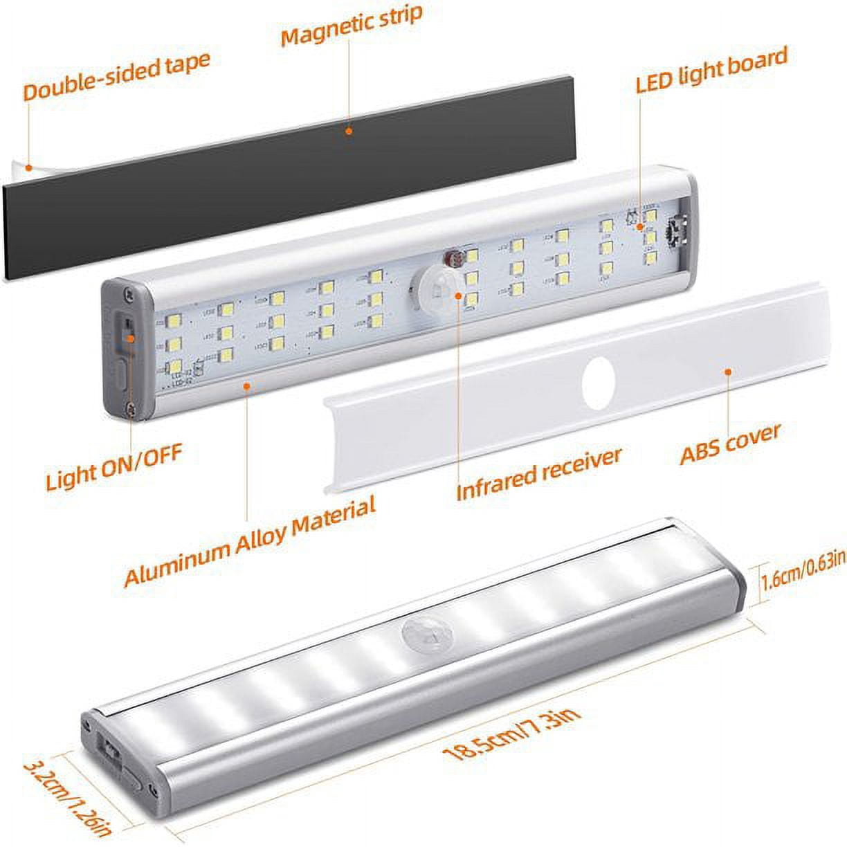 30 LED Under Cabinet Lights, USB Rechargeable Closet Lighting kit with Motion Sensor and Magnetic Strip for Wardrobe, Kitchen Wireless Lighting, 3 Pack