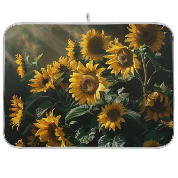 Sunflowers and Leaves Dish Drying Mats Kitchen Mat Microfiber Counter Absorbent Dish Pad Drainer Rack 16"x18"