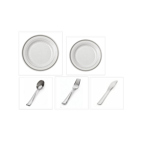 Silver Splendor 10.25" Dinner Plates 7" Salad Plates Cutlery *Party for 20*