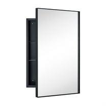 TEHOME Black Medicine Cabinet, 16x26 Inches, Recessed, Framed Mirror
