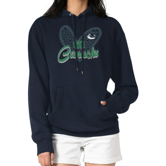 Women's G-III 4Her by Carl Banks Navy Vancouver Canucks Animal Print Heart Fleece Pullover Hoodie