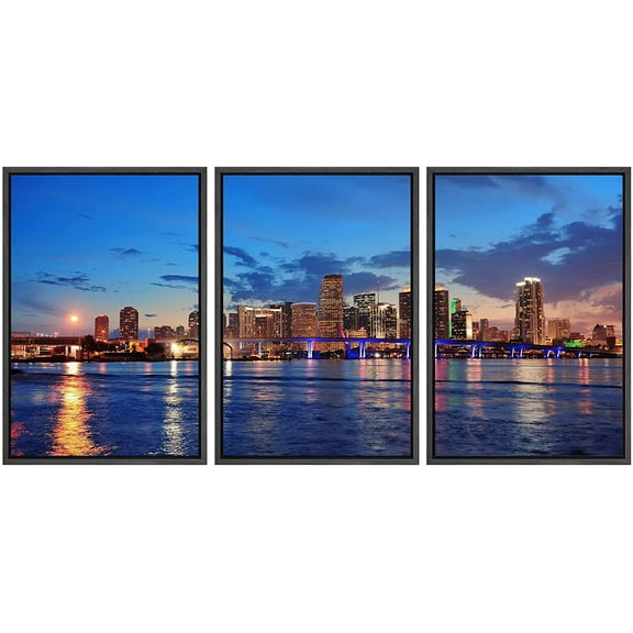 wall26 Framed Canvas Print Wall Art Set Miami Florida Cityscape & Skyline Nature Wilderness Photography Realism Rustic Scenic Relax/Calm Multicolor for Living Room, Bedroom, Office - 16"x24&