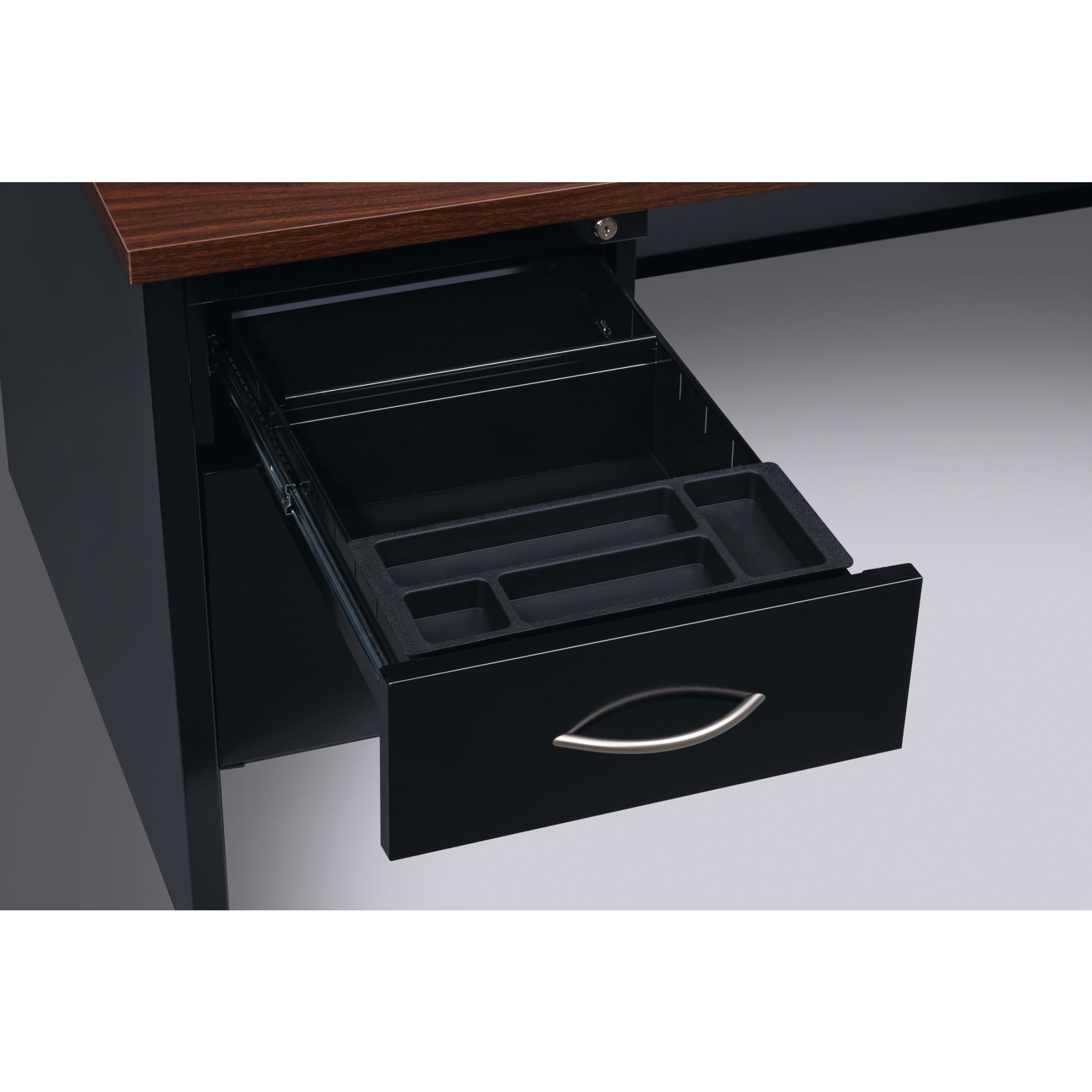 Hirsh 30D x 60W Double Pedestal Metal Desk Arch Pull Handles Black/Walnut