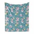 thumbnail image 1 of Floral Soft Flannel Fleece Throw Blanket, Natural Theme Lily Flower Patterns Blossoms Buds and Leaves, Cozy Plush for Indoor and Outdoor Use, 70" x 90", Baby Pink Rose, by Ambesonne, 1 of 6