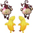 thumbnail image 1 of Globos de Decoración para Fiesta en Forma de Mono y Banana de Papel Metalizado Mylar x4, 1 of 6