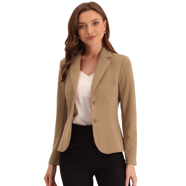 ChaqueDe Traje De ChaqueElástiCon Cuello De SolaPaOficiDe Trabajo PaMujer Caqui oscuro S