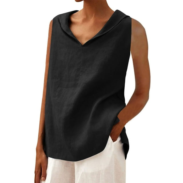 Vestidos Casuales Para Mujer, Blusas De Mujer De Moda Blusa suelta informal de color sólido con cuello redondo y sin mangas para mujer