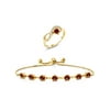 Gem Stone King 4.00 Ct Heart Shape Red Garnet 18K Yellow Gold Plated Silver Ring Bracelet Set