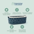 thumbnail image 3 of Organizing Essentials Extra-Large Plastic Storage Basket with Handles – Blue & Cream Decorative Bin – Designer Leather Pattern Organizer Basket, 16.7L, 3 of 9