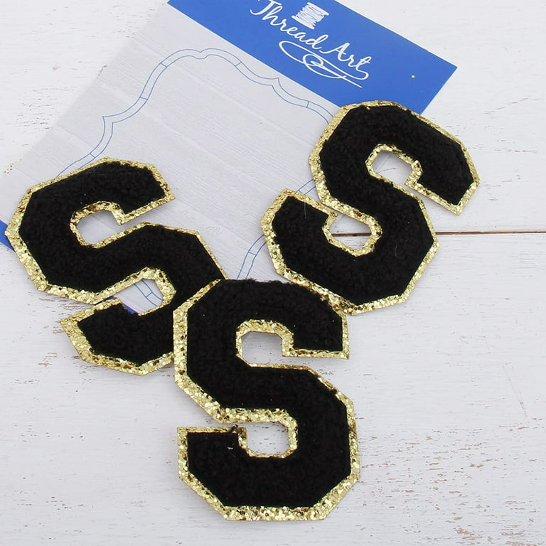 3 Pack Chenille Iron On Glitter Varsity Letter K Patches - Black