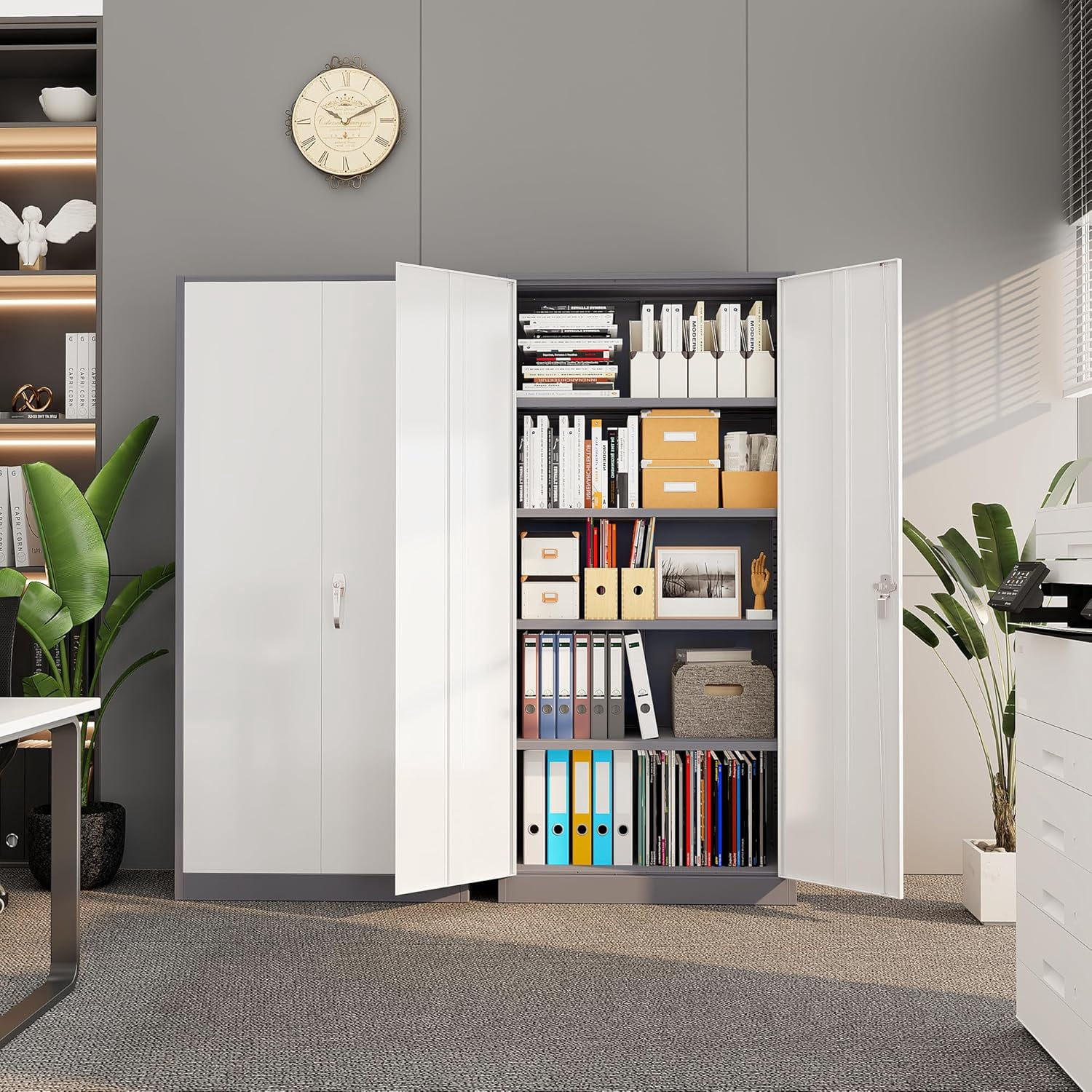 Pataku Garage Storage Cabinet Metal Locking Cabinet 5-Layer with Door Steel Multifunctional Storage Cabinet with 4 Adjustable Shelves, Tool Cabinets for Home, Office, Warehouse