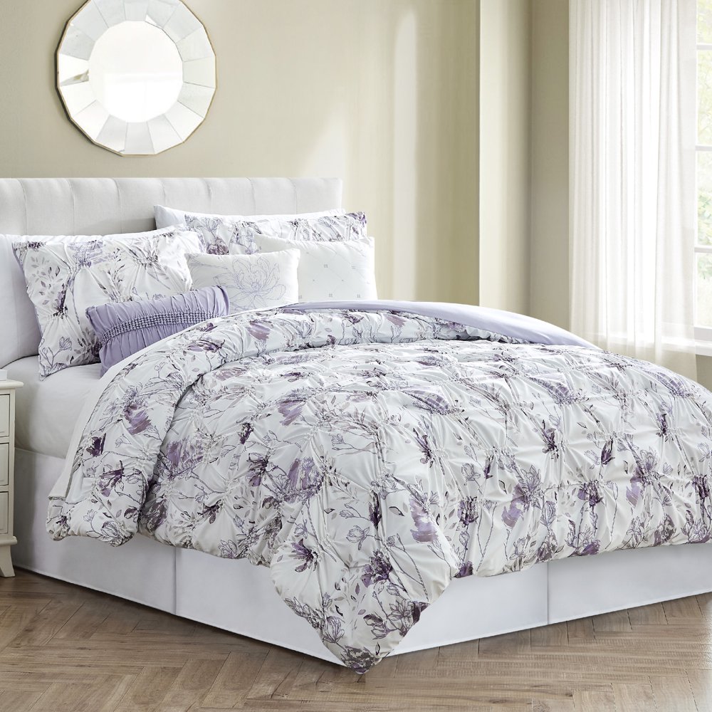 Modern Threads 6 Piece Printed Comforter Set With Pleats, Magnolia King