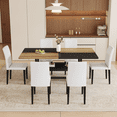 thumbnail image 3 of Newest 6-Piece Wood and Black Dining Table Set 71x35.4 inch with Storage and 6 White PU Chairs, 3 of 10