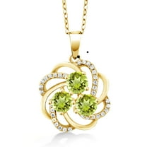 Gem Stone King 1.97 Ct Round Green Peridot 18K Yellow Gold Plated Silver Pendant