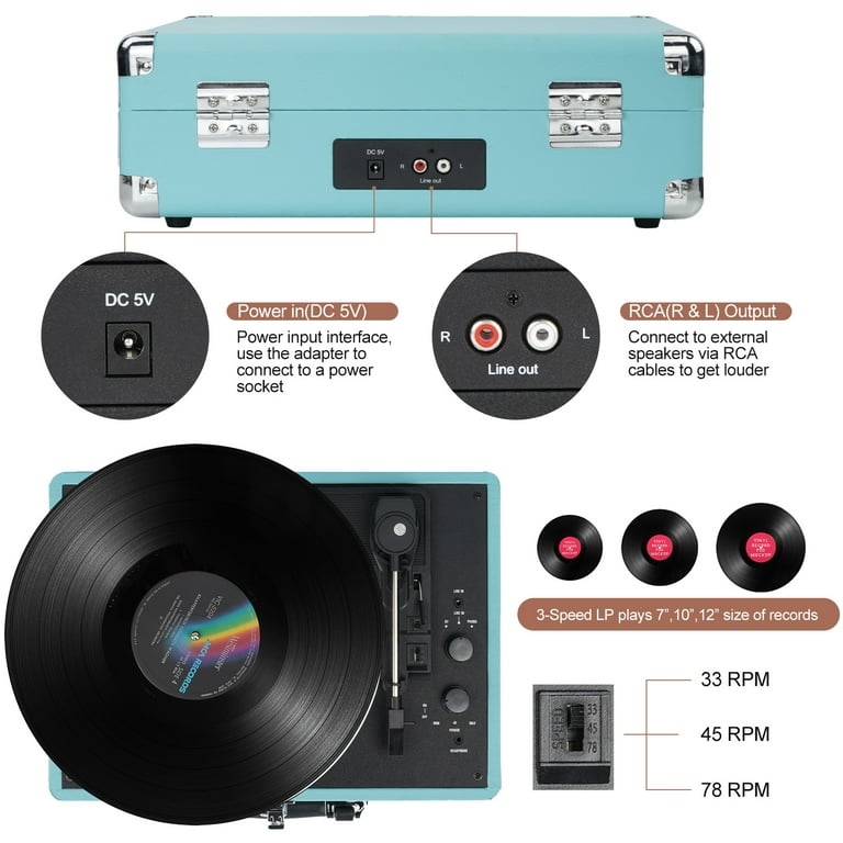 Digitnow Turntable With Stereo Speakers Record Player - Black